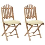Vidaxl chaises pliables de jardin 2 pcs avec coussins bambou