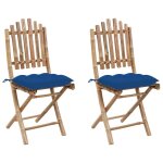 Vidaxl chaises pliables de jardin 2 pcs avec coussins bambou