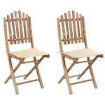 Vidaxl chaises pliables de jardin 2 pcs avec coussins bambou