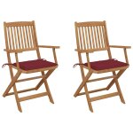 Vidaxl chaises pliables de jardin 2 pcs avec coussins bois d'acacia