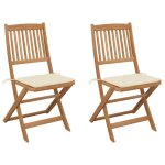 Vidaxl chaises pliables de jardin 2 pcs avec coussins bois d'acacia
