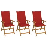 Vidaxl chaises pliables de jardin 3 pcs avec coussins bois d'acacia