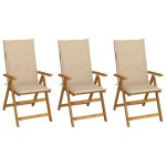 Vidaxl chaises pliables de jardin 3 pcs avec coussins bois d'acacia
