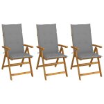 Vidaxl chaises pliables de jardin 3 pcs avec coussins bois d'acacia
