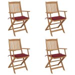 Vidaxl chaises pliables de jardin lot de 4 avec coussins bois d'acacia
