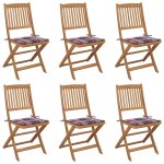 Vidaxl chaises pliables de jardin 6 pcs avec coussins bois d'acacia