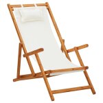 Vidaxl chaise pliable de plage bois d'eucalyptus solide et tissu cr�me