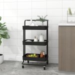 Vidaxl chariot de cuisine 3 niveaux noir 42x25x83, 5 cm fer et abs