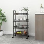 Vidaxl chariot de cuisine a 4 niveaux noir 46x26x85 cm fer