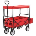 Vidaxl chariot � main pliable avec toit acier rouge