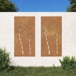Vidaxl d�corations murales de jardin 2pcs 105x55 cm design de fleur