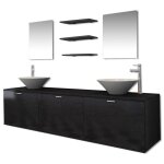 Vidaxl dix pices pour salle de bains avec lavabo et robinet noir