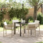 Vidaxl ensemble de 5 chaises de jardin avec coussins beige poly rattan