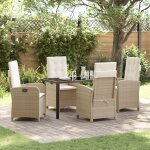 Vidaxl ensemble de 5 chaises de jardin avec coussins, rattan poly beige