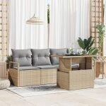 Vidaxl ensemble de 5 pi�ces de canap� de jardin avec coussins beige poly rotin, vidaxl canap� de jardin ...