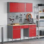 Vidaxl ensemble de 8 pi�ces de cabinet de travail et panneau perfor� rouge mdf et m�tal