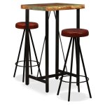 Vidaxl ensemble de bar 3 pcs bois massif recyclé et cuir véritable Vidaxl ensemble de bar 3 pcs bois massif recyclé et cuir véritable