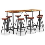 Vidaxl ensemble de bar 9 pcs bois de rcupration et cuir vritable