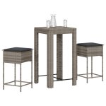 Vidaxl ensemble de bar de jardin 3 pcs et coussins gris r�sine tress�e