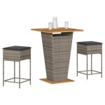 Vidaxl ensemble de bar de jardin 3 pcs et coussins gris rsine tresse
