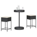 Vidaxl ensemble de bar de jardin 3 pcs avec coussins noir poly rotin