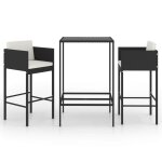 Vidaxl ensemble de bar de jardin 3 pcs et coussins rsine tresse noir