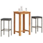 Vidaxl ensemble de bar de jardin 3 pcs gris bois massif acacia rotin