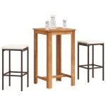 Vidaxl ensemble de bar de jardin 3 pcs marron bois massif acacia rotin