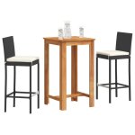 Vidaxl ensemble de bar de jardin 3 pcs noir bois massif acacia rotin