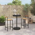 Vidaxl ensemble de bar jardin 3 pcs noir poly rotin / bois massif acacia