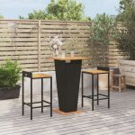 Vidaxl ensemble de bar jardin 3 pcs noir poly rotin / bois massif acacia