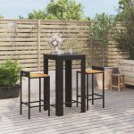 Vidaxl ensemble de bar jardin 3 pcs noir poly rotin / bois massif acacia