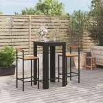 Vidaxl ensemble de bar jardin 3 pcs noir poly rotin / bois massif acacia