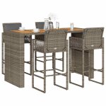 Vidaxl ensemble de bar de jardin 5 pcs avec coussins gris poly rotin