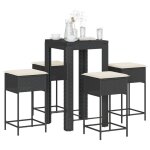 Vidaxl ensemble de bar de jardin 5 pcs avec coussins noir poly rotin