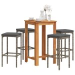 Vidaxl ensemble de bar de jardin 5 pcs gris bois massif acacia rotin