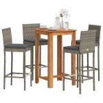 Vidaxl ensemble de bar de jardin 5 pcs gris bois massif acacia rotin