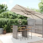 Vidaxl ensemble de bar jardin 5 pcs gris poly rotin / bois massif acacia