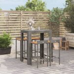 Vidaxl ensemble de bar jardin 5 pcs gris poly rotin / bois massif acacia