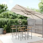Vidaxl ensemble de bar jardin 5 pcs gris poly rotin / bois massif acacia