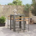 Vidaxl ensemble de bar jardin 5 pcs gris poly rotin / bois massif acacia