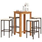 Vidaxl ensemble de bar de jardin 5 pcs marron bois massif acacia rotin