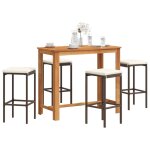 Vidaxl ensemble de bar de jardin 5 pcs marron bois massif acacia rotin