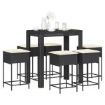 Vidaxl ensemble de bar de jardin 7 pcs avec coussins noir poly rotin