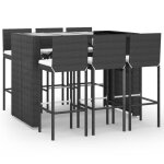 Vidaxl ensemble de bar de jardin 7 pcs avec coussins noir poly rotin