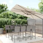 Vidaxl ensemble de bar de jardin 9 pcs avec coussins gris poly rotin