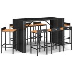 Vidaxl ensemble de bar jardin 9 pcs noir poly rotin / bois massif acacia