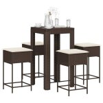 Vidaxl ensemble de bar de jardin avec coussins 5 pcs marron poly rotin