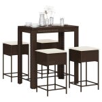 Vidaxl ensemble de bar de jardin avec coussins 5 pcs marron poly rotin