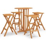 Vidaxl ensemble de bar pliable 5 pcs bois de teck massif